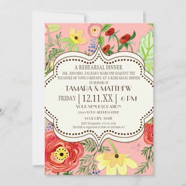 Mod Modern Floral Ranunculus Leaf Rose Bracket Invitation (Front)