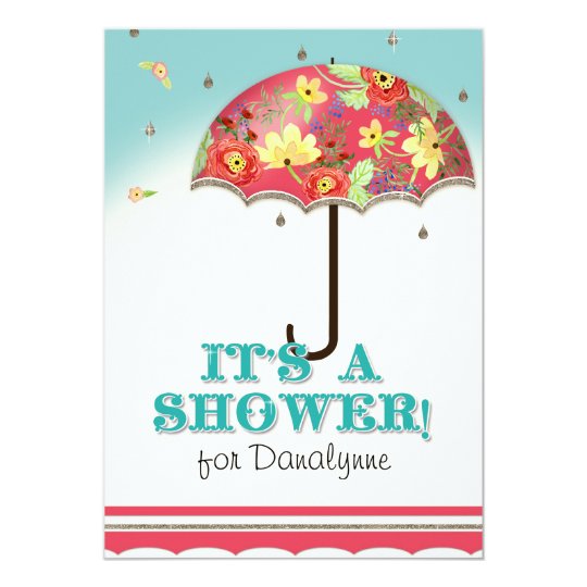 Mod Modern Floral Ranunculus Umbrella Baby Shower Card