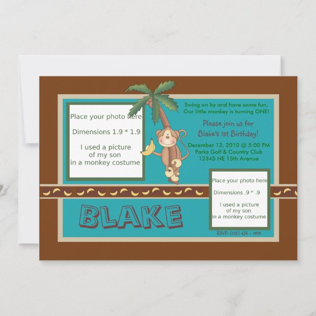 MOD Monkey Birthday Invite - Personalise (Front)