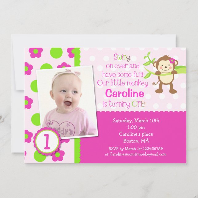 Mod Monkey Birthday Party Invitations (Front)