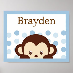 Mod Monkey Dots Personalised Name Art Print