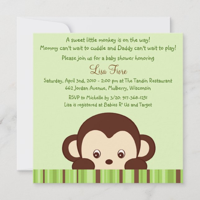 Mod Monkey Jungle Baby Shower Invitations (Front)