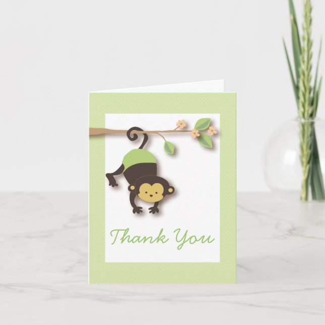 Mod Monkey Neutral Baby Green Thank You Card (Front)
