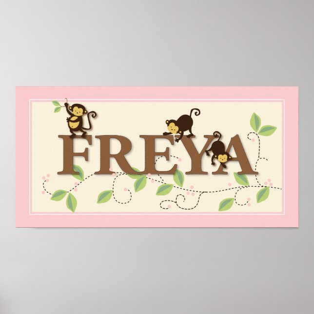 Mod Monkey Personalised Custom Baby Name Poster (Front)