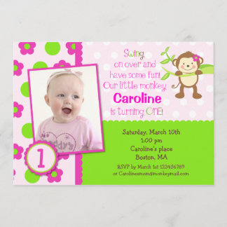Mod Monkey Photo Birthday Invitations