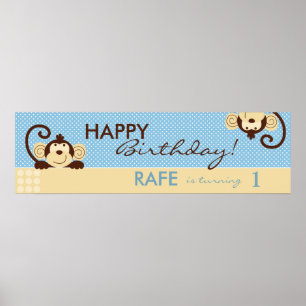 Mod Monkeys Birthday Banner Poster