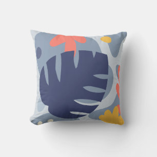 Mod Monstera Abstract Leaf Hawaiian Tropical -Blue Cushion