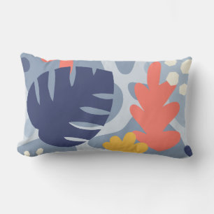 Mod Monstera Abstract Leaf Hawaiian Tropical -Blue Lumbar Cushion