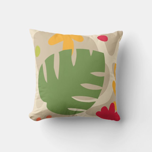 Mod Monstera Abstract Leaf Hawaiian Tropical -Warm Cushion (Front)