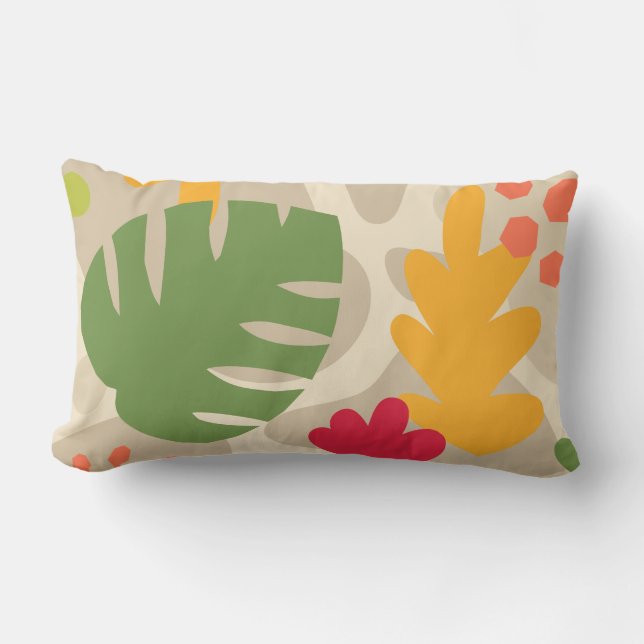 Mod Monstera Abstract Leaf Hawaiian Tropical -Warm Lumbar Cushion (Front)