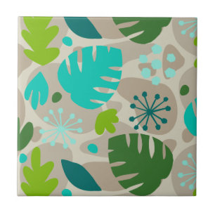 Mod Monstera Leaf Abstract Hawaiian Tropical -Cool Ceramic Tile
