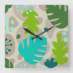 Mod Monstera Leaf Abstract Hawaiian Tropical -Cool Square Wall Clock