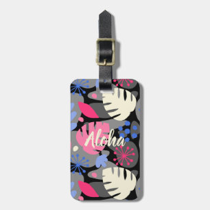 Mod Monstera Leaf Abstract Hawaiian Tropical -Grey Luggage Tag