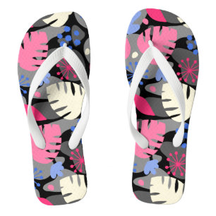 Mod Monstera Leaf Abstract Hawaiian Tropical -Grey Thongs