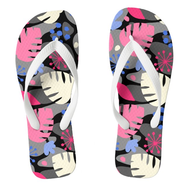 Mod Monstera Leaf Abstract Hawaiian Tropical -Grey Thongs (Footbed)
