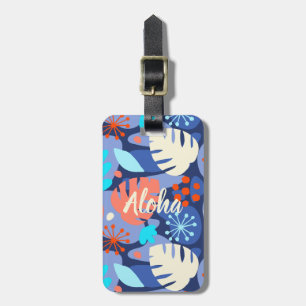 Mod Monstera Leaf Abstract Hawaiian Tropical -Navy Luggage Tag