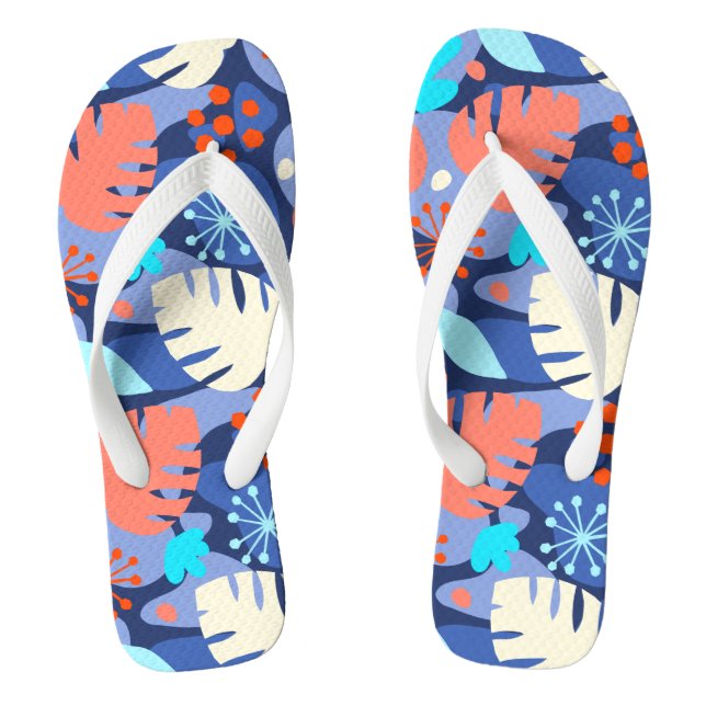Mod Monstera Leaf Abstract Hawaiian Tropical -Navy Thongs (Footbed)