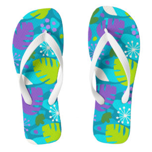 Mod Monstera Leaf Abstract Hawaiian Tropical -Teal Thongs