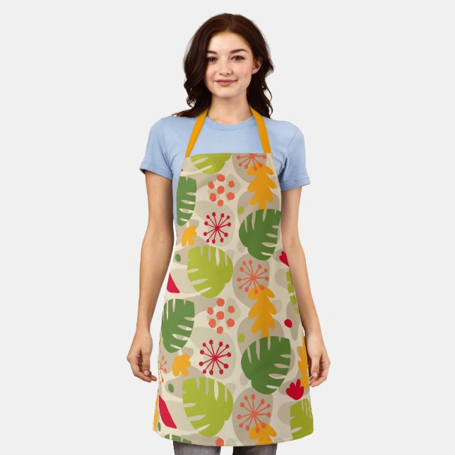Mod Monstera Leaf Abstract Hawaiian Tropical -Warm Apron (Worn)