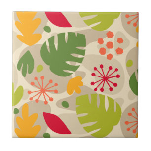 Mod Monstera Leaf Abstract Hawaiian Tropical -Warm Ceramic Tile
