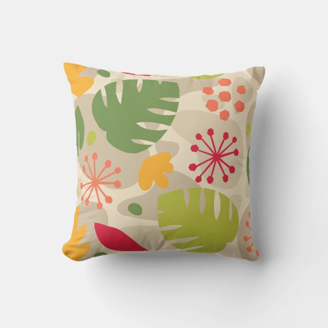 Mod Monstera Leaf Abstract Hawaiian Tropical -Warm Cushion (Front)