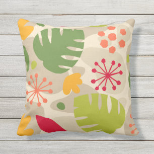 Mod Monstera Leaf Abstract Hawaiian Tropical -Warm Cushion