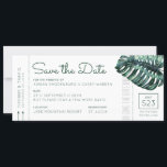 Mod Monstera Leaf Boarding Pass Save the Date Announcement<br><div class="desc">Giant tropical Monstera leaves are a perfect theme for a modern minimalist beach or island wedding, and we've added a bit of a travel twist to announce the wedding date of your destination wedding - a boarding pass plane ticket style save the date. Tons of room on the back for...</div>