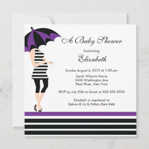 Mod Mum Baby Girl Shower Trendy Black & Purple Invitation