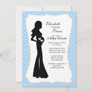 Mod Mum Twins Baby Shower Blue Boys Invitation