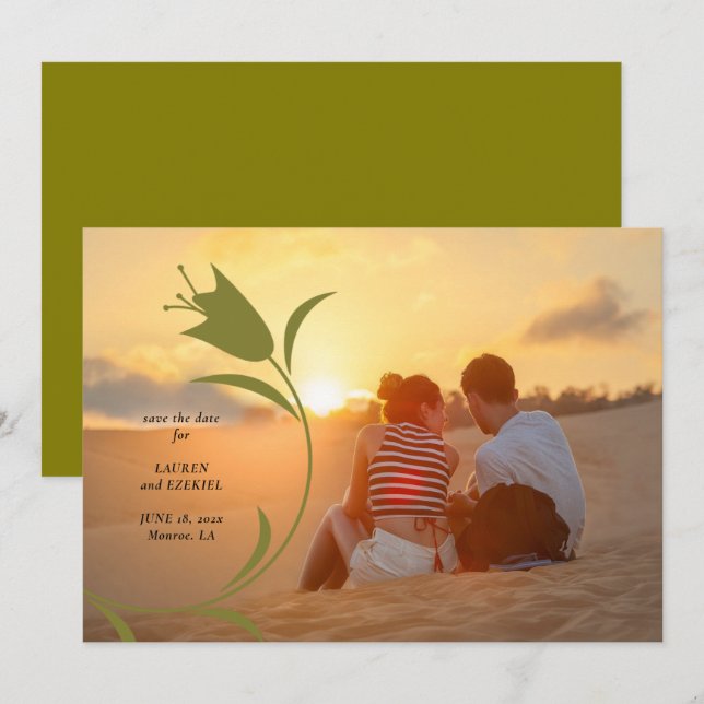 MOD OLIVE TULIP WEDDING SAVE THE DATE INVITATION (Front/Back)