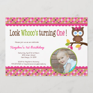 Mod Owl 1st Birthday Invitation - First Party