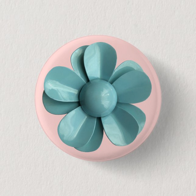 MOD Pale Blue Daisy Flower Spring Summer Wedding 3 Cm Round Badge (Front)