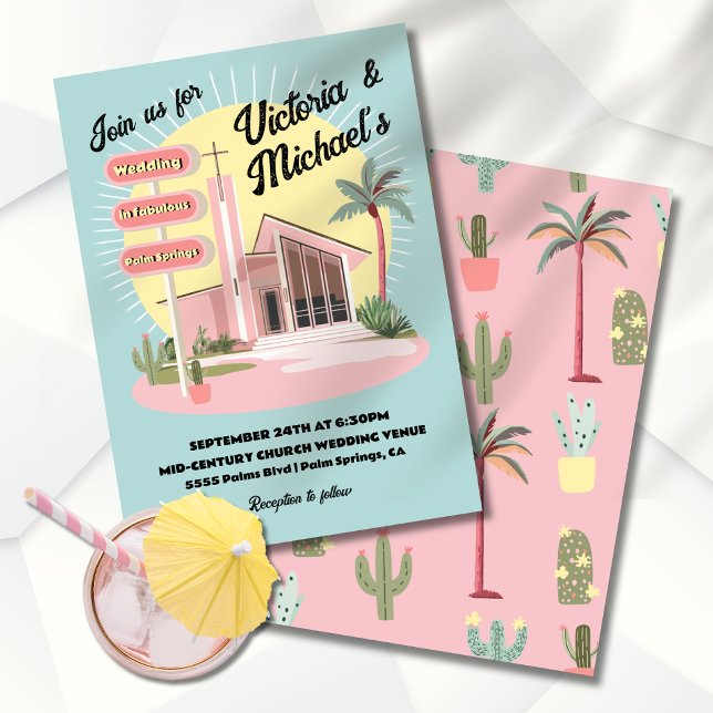 Mod Palm Springs Mid-Century Wedding Sign Church Invitation (Creator Uploaded)