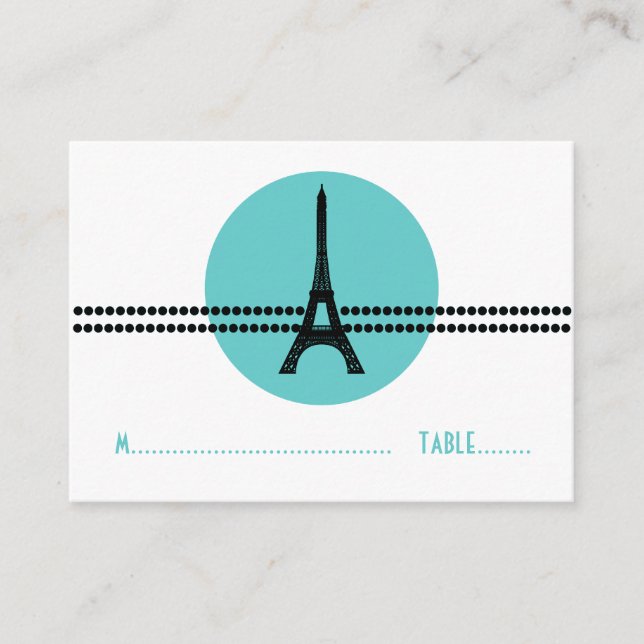 Mod Parisian Dots Place Card, Aqua Card (Front)