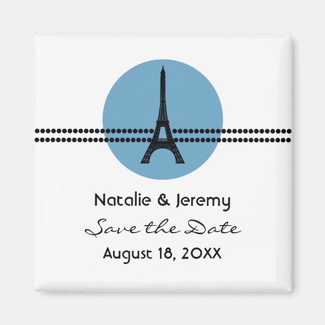 Mod Parisian Dots Save the Date Magnet, Blue Magnet (Front)