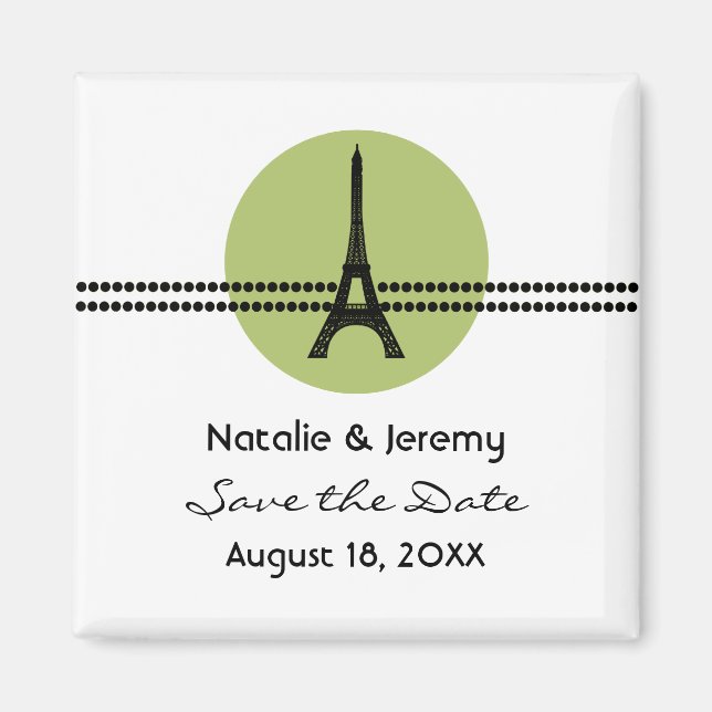 Mod Parisian Dots Save the Date Magnet, Green Magnet (Front)