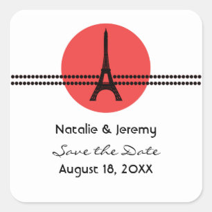 Mod Parisian Dots Save the Date Stickers, Red Square Sticker
