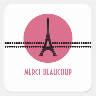 Mod Parisian Dots Thank You Stickers, Pink Square Sticker