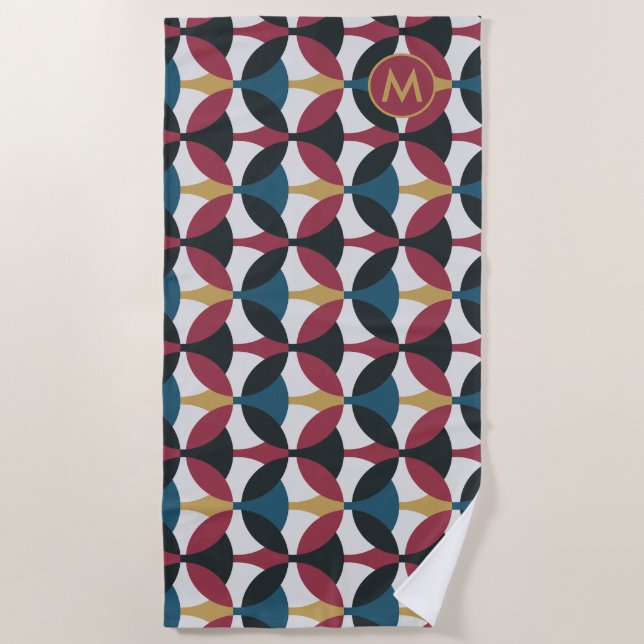Mod Pattern Beach Towel with Monogram (Front)