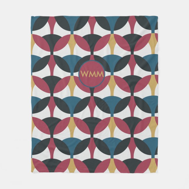 Mod Pattern Fleece Blanket with Monogram (Front)