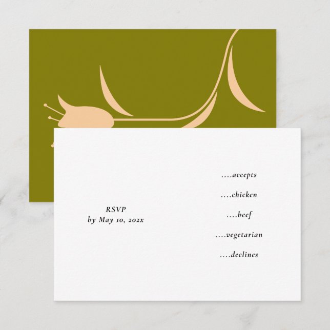 MOD PEACH & OLIVE TULIP WEDDING RSVP CARD (Front/Back)