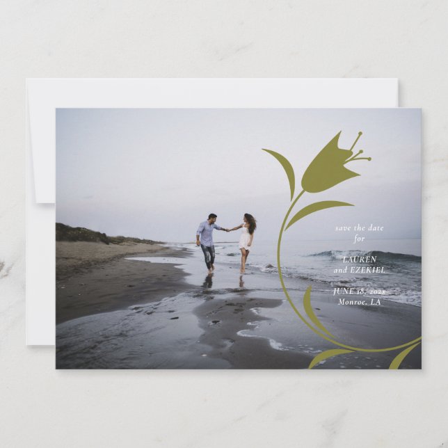 MOD PEACH & OLIVE TULIP WEDDING SAVE THE DATE INVITATION (Front)