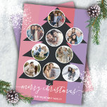 Mod Photo Ornament Christmas Tree Card<br><div class="desc">Modern Christmas Card with mod retro design. Features 9 photos of your family and or pets inside ornaments on a black tree with colours of pink, coral, red and light purple. Fun and simple design for the modern family. Just change out the photos shown with your photo. You might have...</div>