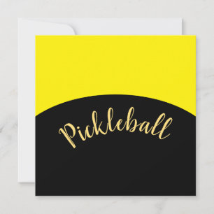 Mod Pickleball Script Bright Yellow Black Curves Invitation