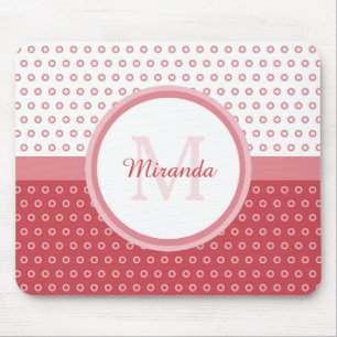 Mod Pink and White Polka Dots Monogram With Name Mouse Pad