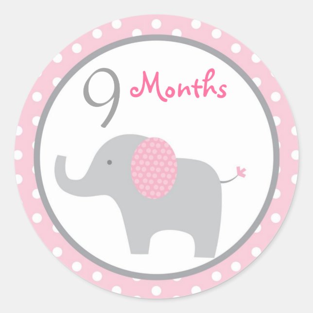 Mod Pink Elephant Girl Monthly Milestone Stickers (Front)