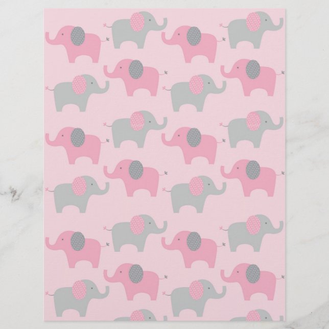 Mod Pink Grey Elephant Baby Scrapbook Paper (Front)