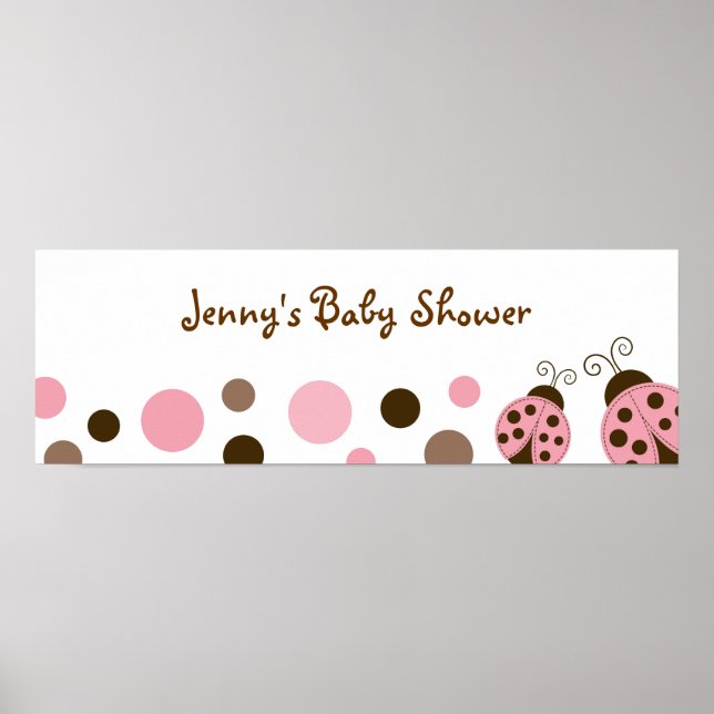Mod Pink Ladybug Baby Shower Banner Sign (Front)