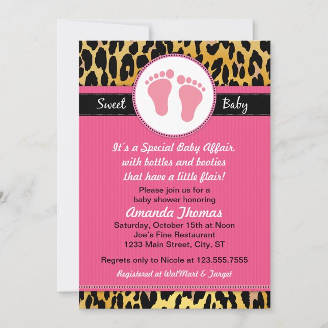 Mod Pink Leopard Baby Shower Invitations (Front)