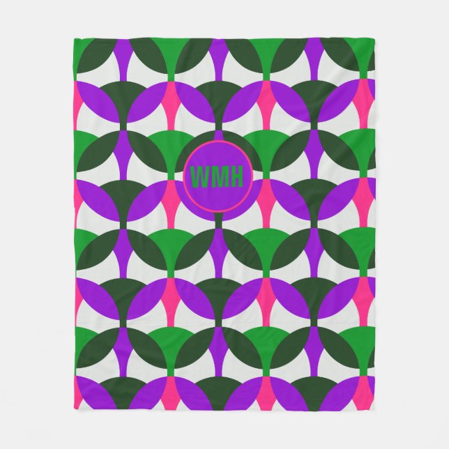 Mod Pink Plus Pattern Fleece Blanket with Monogram (Front)